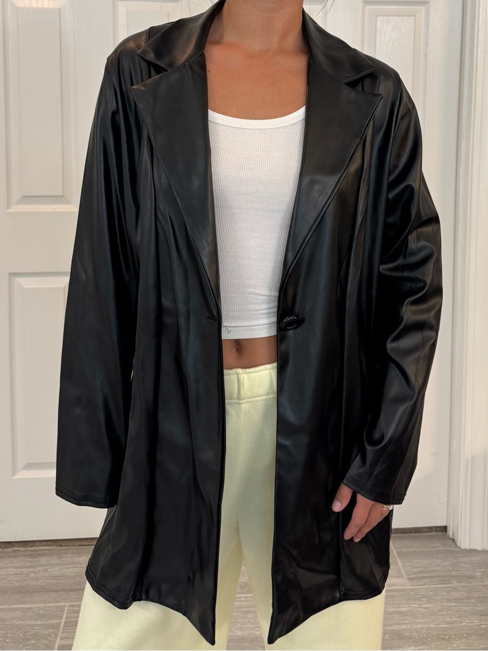 PrettyLittleThing Black Oversized Longline Faux Leather Blazer